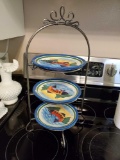 3 tier metal plate stand with Harry And David fish plates