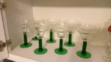 (6) LOVELY GREEN STEMWARE MARGARITA GLASSES, PLUS EXTRA