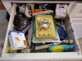 KITCHEN CATCH-ALL DRAWER contents including Brass magnifier