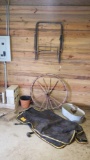 REMAINING CONTENTS OF STORE ROOM INCLUDING OLD WAGON WHEEL PIECES