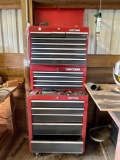 CHECK THIS OUT! FIRE ENGINE RED, STACKED THREE HIGH CRAFTSMAN TOOLBOX ON CASTERS WITH CONTENTS