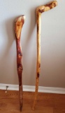 (2) Hand Carved walking canes