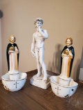 DAVID figurine signed ITALY and (2) Wall Pocket Holy Water Holder Sanmyro Japan