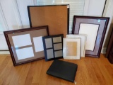 VERY NICE FRAMES GROUPING including leather organizer and corkboard
