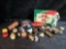 OLD TREASURE BOX OF VINTAGE ITEMS INCLUDING TOYS, FIGURINES, RESIN ANIMALS, VEHICLES