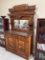 Gorgeous Antique Tiger Oak Eastlake sideboard with Marble top and ornate carvings