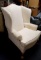 IVORY WHITE EMBOSSED FABRIC WINGBACK CHAIR