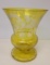 Antique BOHEMIAN YELLOW Cut-To-Clear Large Footed GLASS VASE Vintage