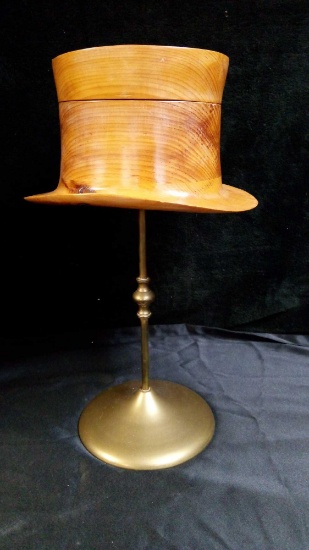 AWESOME WOOD HAT BOX WITH BRASS STAND