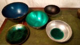 COLORFUL Bowls Including (3) Danish Modernist Bowls in Silver Plate (1) Green, Blue Enamel by DGS,