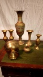 (7) Pc Old Indiana BRASS INCLUDING Etched and Tinted Vessels