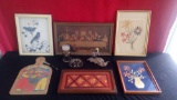 GROUPING OF GERMAN DECOR, WALL HANGINGS, GLASS, WOOD PELICAN SCULPTURE
