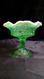 Fenton? Green Opalescent Scroll and Eye Compote Dish