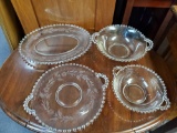 (4) Imperial Candlewick Serving Platters/Bowls, 2 etched flowers