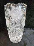 German Hand Cut Glass Lead Crystal Vase Roses West Germany Sawtooth