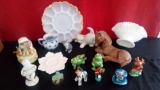GROUP OF CERAMIC / POTTERY AND GLASS, MILK GLASS, OYSTER TRAY, TAKE A LOOK
