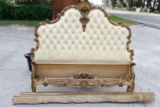 FRENCH BAROQUE PADDED HEADBOARD AND FOOTBOARD WITH FRAME BOARDS AND SLATS