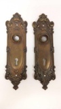 PAIR OF OLD ORNATE DOOR PLATES, LOCK COVERS, HEAVY, BRASS?