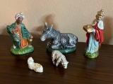 Vintage Nativity Christmas Set - Chalkware - Japan - Wisemen - Sheep - Donkey