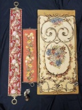 Beautiful Tapestries and brass, Wall hangings and bell