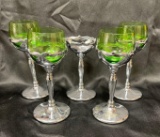 SET OF 5 FARBER BROTHERS ART DECO CHROME AND GREEN GLASS