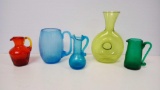 (5) Pc vintage glass including colored / amberina crackle and Blenco?