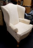 IVORY WHITE EMBOSSED FABRIC WINGBACK CHAIR