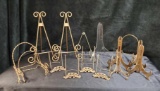 Huge BRASS PICTURE STANDS, PLATE HOLDERS grouping