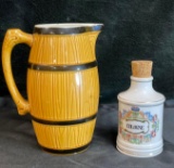 Vintage Old Water Pitcher Farm Jug, Cider Jug, Made in Germany, Pretty Cologne Decanter with Cork