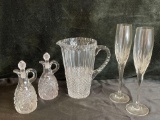 2 Champagne Flutes Flame d'Amore Mikasa Cut Crystal Wedding Toasting Glasses, Imperial Glass Cruet