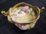 Nippon Hand Painted Bowl with Handles gilt edging hand painted floral