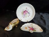 Trio of delicate Porcelain trinket trays and pieces