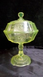 SUPER RARE 1880s? VASELINE GLASS, YELLOW, litted compote