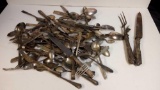 LARGE GROUP OF ANTIQUE FLATWARE OF MANY DIFFERENT STYLES