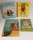 FOUR CHILDREN'S BOOKS, 1950S, INCLUDING GERMAN BOARD BOOKS AND TINTIN DESTINATION MOON