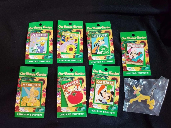 OUR DISNEY GARDEN LIMITED EDITION PINS ON BACKER BOARDS, NEW, WITH PLUTO ARTIST PROOF?