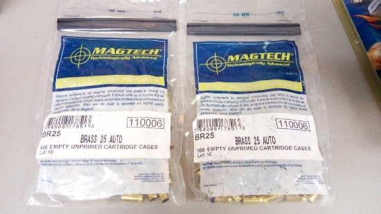 (2) NEW Magtech (100 CT) empty unprimed cartridge cases, brass 25 auto, br25, 110006