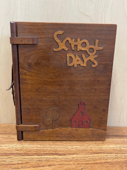 Vintage Wooden Scrapbook with Ephemera 1940?s School Days