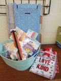 Bin of CRAFTING GOODIES including Glimmer plates, Fiskars, Valentines, Stickers, Cards, Acrylics,