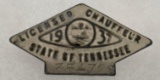 Vintage 1937 Licensed Chauffer, State of Tennessee, #354728