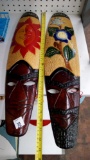 PAIR OF AUTHENTIC JAMAICAN HAND CARVED MASKS, MALE AND FEMALE