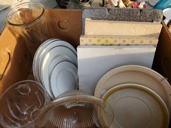 Box lot including collectible plates, bowls, Including Syracuse