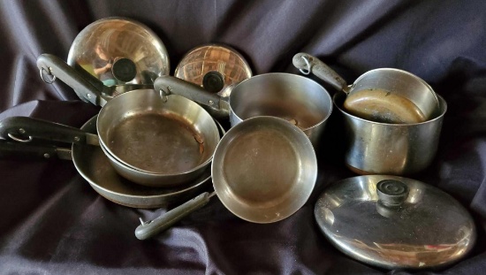 10 pc REVERE WARE COPPER BOTTOM POTS AND PANS