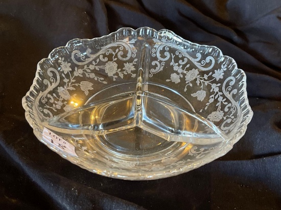 Sterling Silver Base Cambridge Glass divided Relish Dish 6.75 inch