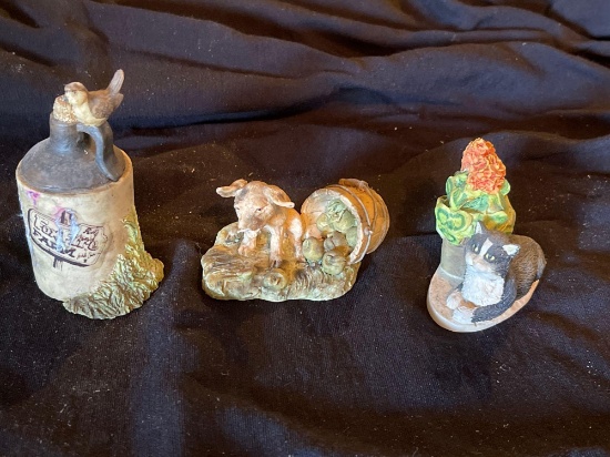 (3) Lowel Davis Schmid FIGURINES ANIMALS FARM- cat, pig, jug