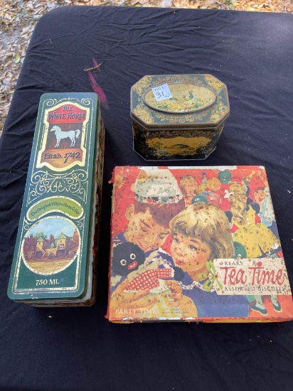 Trio of Vintage and Antique tins including FREARS TEA TIME