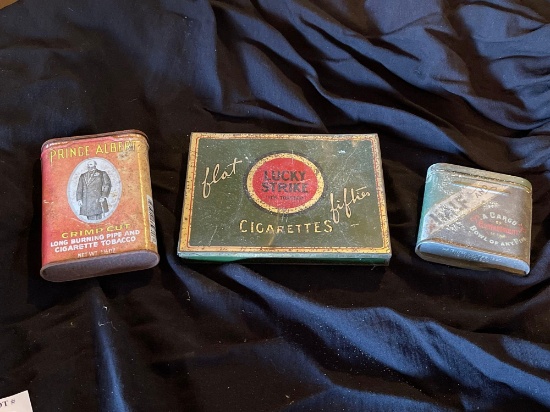 (3) ALMOST ANTIQUE TOBACIANA TINS including Lucky Strike, PRINCE ALBERT