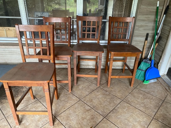 Set of 4 tall wooden bar or high top table chairs