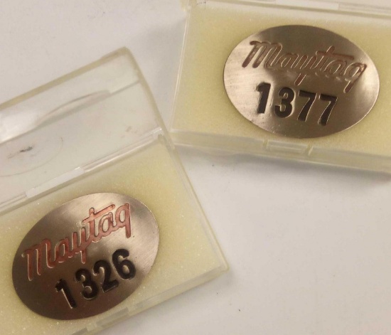 (2) Vintage Maytag Co. Employee badges, No. 1326 & 1377