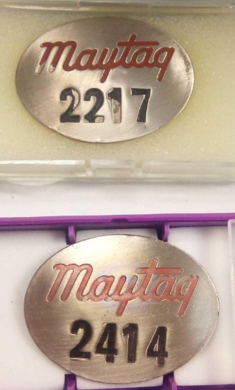 (2) Vintage Maytag Co. Employee badges, No. 2217 & 2414